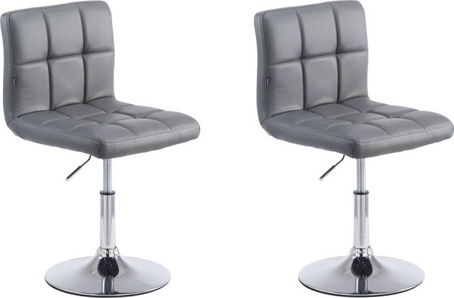 Inandoutdoormatch Luxe Barkruk Taylor Grijs Chroom Modern Design Set van 2 Rugleuning Voor Keuken en Bar Gestoffeerde Zitting Imitatie Leder Vaderdag cadeau