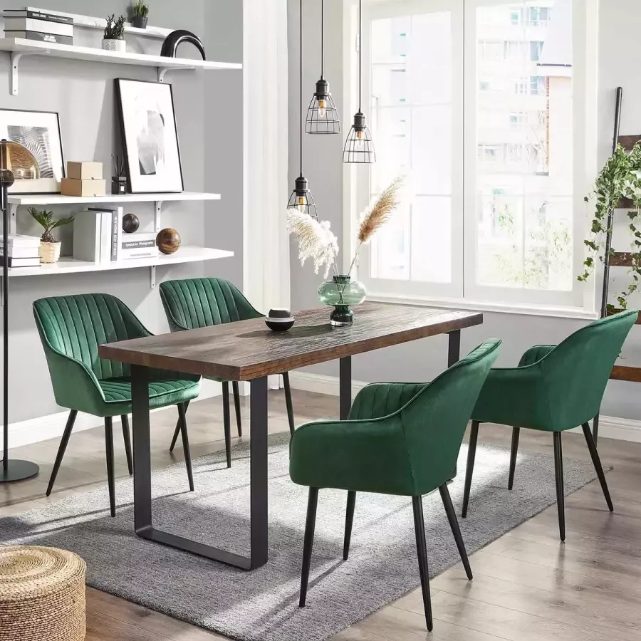 inandoutdoormatch Luxe eetkamerstoel Rashid Groen Met armleuning en rugleuning Set van 1 Woonkamerstoelen Keukenstoelen Fluweel Vaderdag cadeau