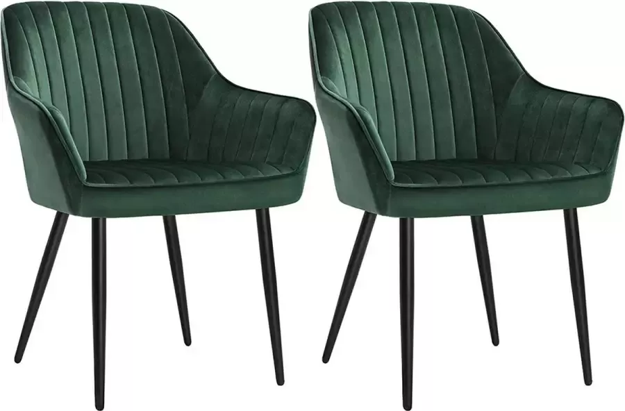 inandoutdoormatch Luxe eetkamerstoel Rashid Groen Met armleuning en rugleuning Set van 2 Woonkamerstoelen Keukenstoelen Fluweel Vaderdag cadeau