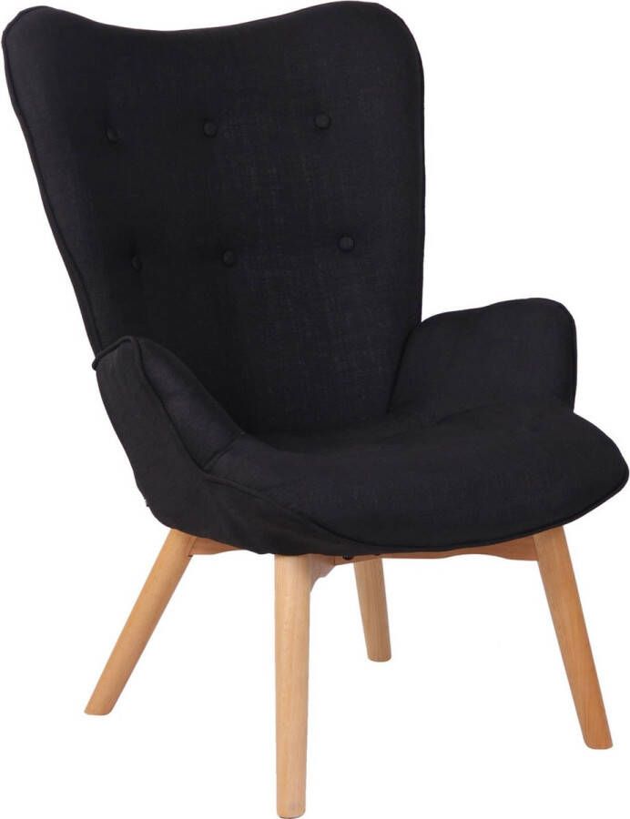 Unbranded Luxe loungestoel Arcangelo Eetkamerstoel Zwarte stof Houten poten Set van 1 Zithoogte 49 cm Deluxe