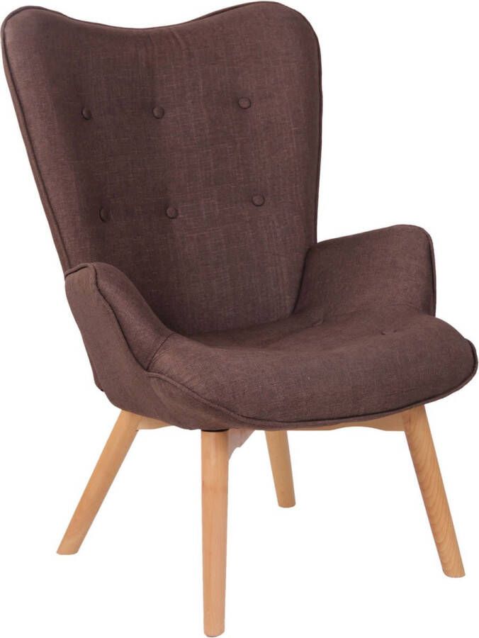 in and outdoor match Luxe loungestoel Daniele Eetkamerstoel Bruine stof Houten poten Set van 1 Zithoogte 49 cm Deluxe