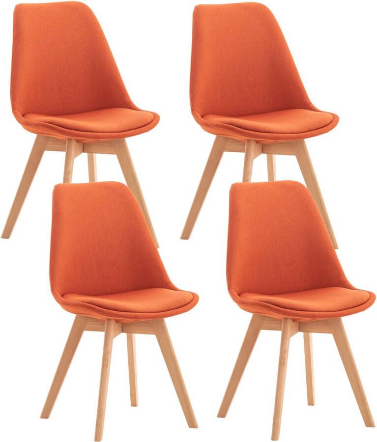 Inandoutdoormatch Luxe Stoel Lavern Oranje Beukenhout Modern Design Rugleuning Set van 4 Voor Keuken en Bar Gestoffeerde Zitting Vaderdag cadeau