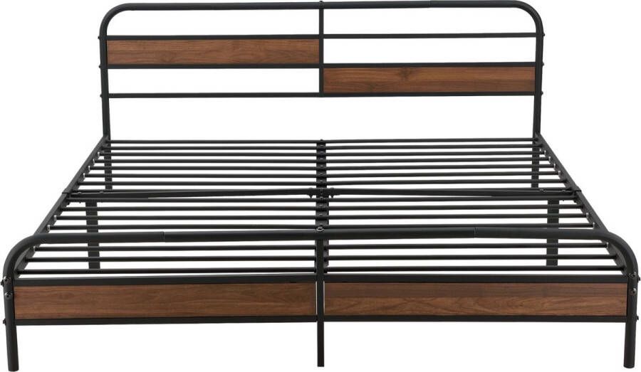 Inandoutdoormatch Metalen Bed Rhett Bedframe Zwart Walnootkleurig 180x200 cm - Foto 3