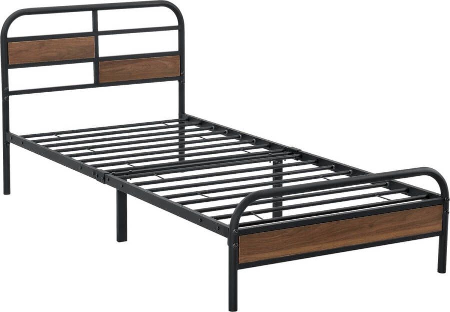 Inandoutdoormatch Metalen Bed Victorino Bedframe Zwart Walnootkleurig 90x200 cm - Foto 2