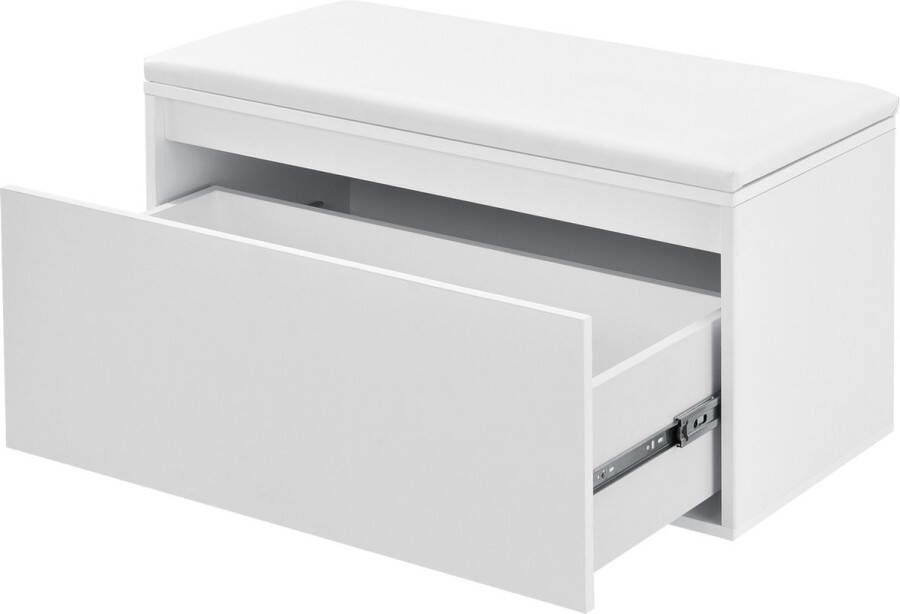 Inandoutdoormatch Opbergbank Kenni Schoenenkast Met Lade 80x39x45 cm Wit Gestoffeerde Bank - Foto 2