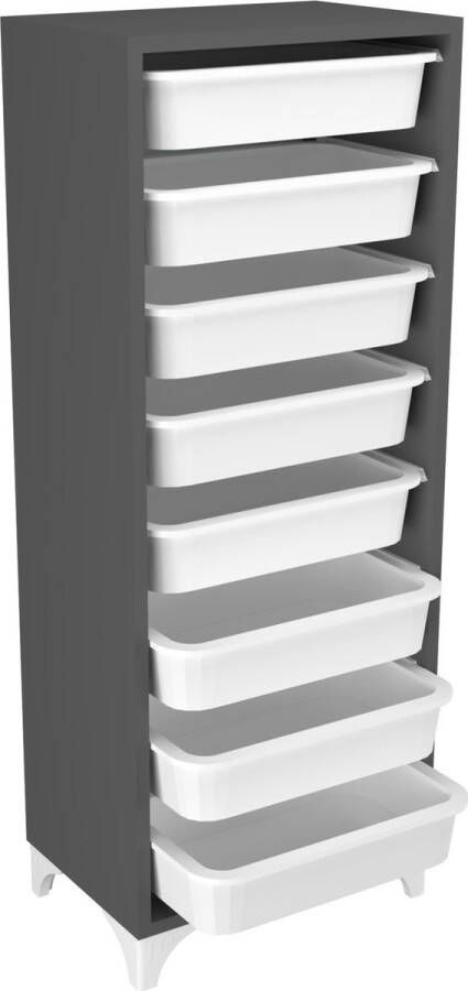 Inandoutdoormatch Opbergkast Jantine Met 8 Manden 116 5x45x30 cm Antraciet en Wit Spaanplaat en Kunststof Opbergvakken - Foto 2