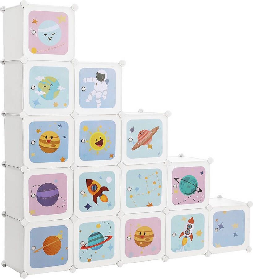 Inandoutdoormatch Opbergkast Kinley voor Kinderen Uniek Kindvriendelijk Opbergkast Kinderkamer 15 Cubes 123x31x123cm Vaderdag cadeau