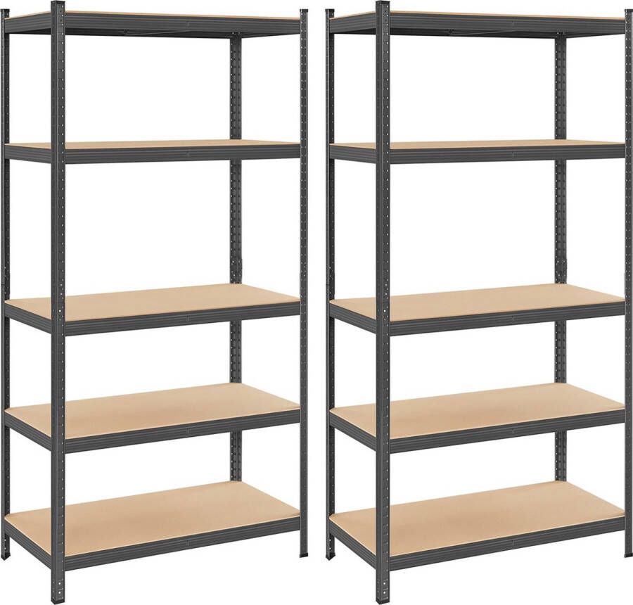 Inandoutdoormatch Opbergrekken Eliana Heavy Duty Planken Set van 2- 180x90x40cm -Belastbaar tot 875 kg- Legborden Inhaakbare Planken Verstevigd Stalen Frame -5 Verstelbare Planken- Zwart Vaderdag cadeau