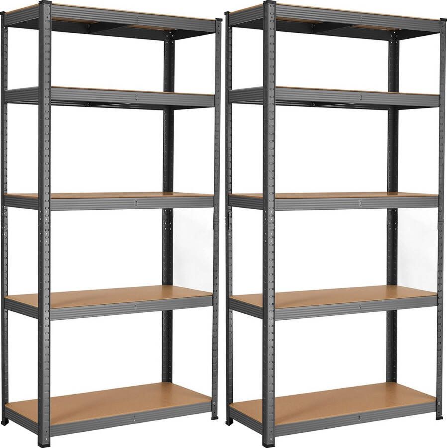 Inandoutdoormatch Opbergrekken Fabricio Heavy Duty Planken Set van 2- 180x90x40cm Belastbaar tot 875 kg- Legborden Inhaakbare Planken Verstevigd Stalen Frame -5 Verstelbare Planken Zwart Vaderdag cadeau