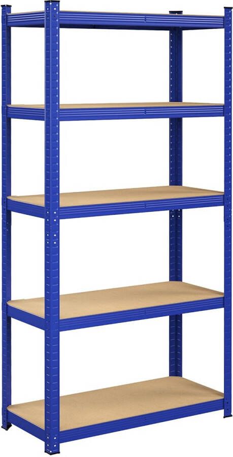 Inandoutdoormatch Opbergrekken Lizzie Heavy Duty Planken Set van 2- 180x90x40cm -Belastbaar tot 875 kg- Planken Inhaakbare Planken- Verstevigd Stalen Frame -5 Verstelbare Planken- Blauw Vaderdag cadeau