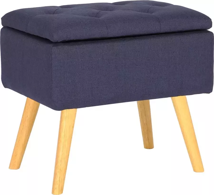 Inandoutdoormatch Poef Franklin Gestoffeerde Poef Houten Poten Blauw Luxe Design Opbergruimte