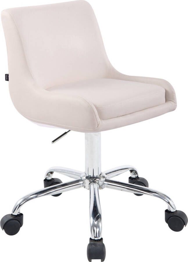 Inandoutdoormatch Premium Werkkruk Valeriano Creme Op wielen met rugleuning Bureaustoel Hoogte verstelbaar 52 64 cm imitatieleer moederdag cadeautje