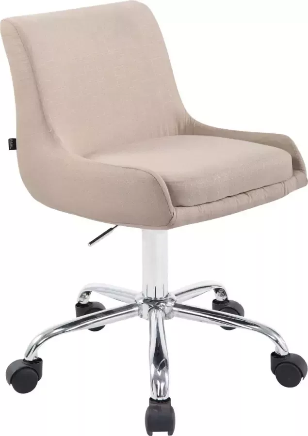 Inandoutdoormatch Premium Werkkruk Valeriano Creme Op wielen met rugleuning Bureaustoel In hoogte verstelbaar 52 64 cm stof moederdag cadeautje