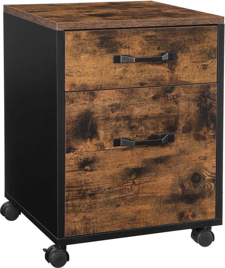 Inandoutdoormatch Rolcontainer Varinia Archiefkast Kantoorkast Met 2 Laden Wielen Industrieel Design Vintage Bruin Zwart Vaderdag cadeau