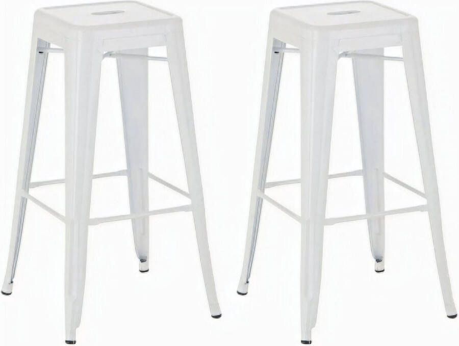 In and outdoor match Rustieke Barkruk Jaye Wit Industrieel Ontwerp Set van 2 Voetsteun Voor Keuken en Bar Metalen Zitting