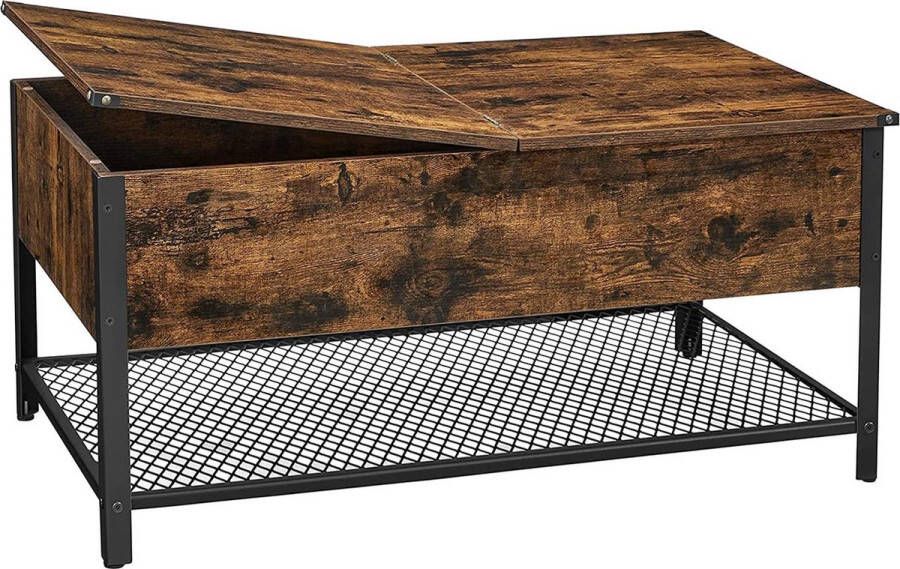 Inandoutdoormatch Salontafel Arturo Woonkamertafel Met Opklapbaar Blad Verborgen Opbergruimte Gaasplank Metalen Frame Voor Woonkamer Industrieel Design 100x55x47cm Vintage Bruin Zwart Vaderdag cadeau
