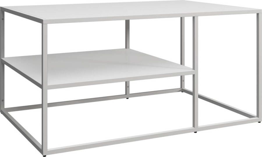 Inandoutdoormatch Salontafel Kilie Met Plank 45x90x60 cm Mat Wit Staal Modern Design - Foto 2