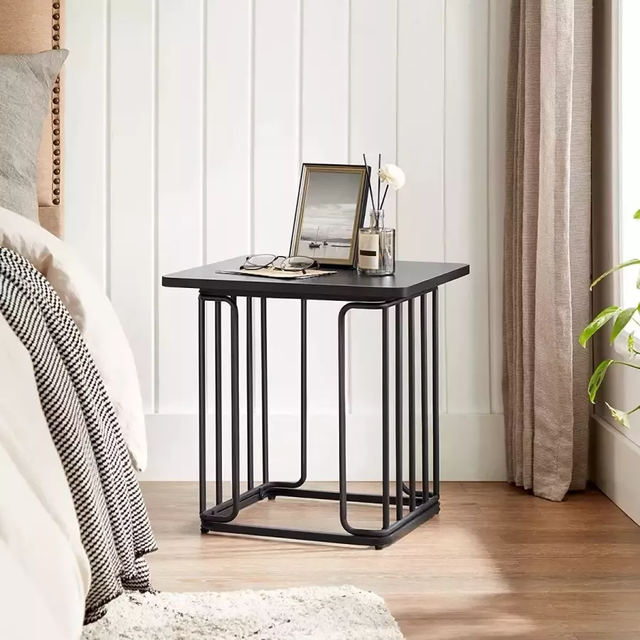 Inandoutdoormatch Salontafel Lisa Bijzettafel Set van 2 Woonkamertafel Banktafel Stalen frame Dienblad voor kleine ruimtes Zwart Vaderdag cadeau