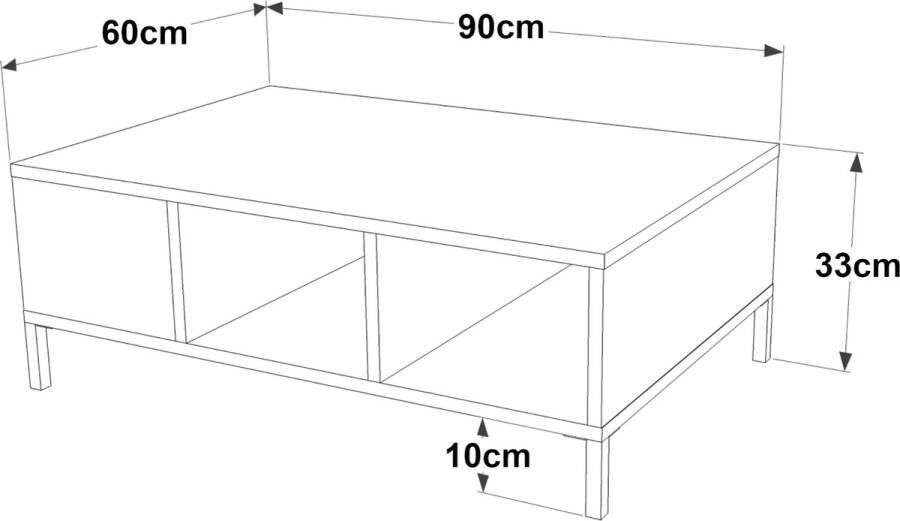 Inandoutdoormatch Salontafel Milton 90x60x33cm Houtkleurig en Antraciet Modern Design 3 Opbergvakken - Foto 2