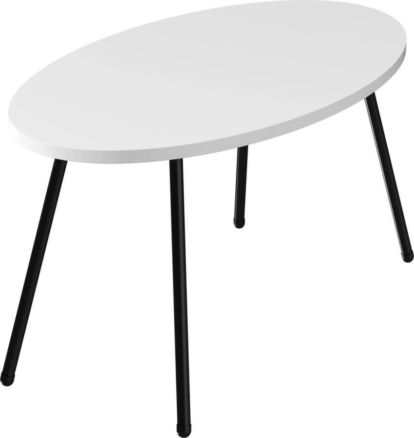 Inandoutdoormatch Salontafel Ovaal Tracie 43x90x50 cm Wit en Houtkleurig Metaal Stijlvol Design