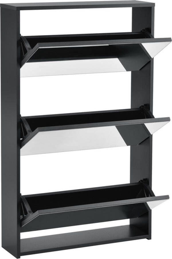 Unbranded Schoenenkast Victor Met Spiegels Met 3 Vouwdeuren 102 5x63x17 cm Zwart Spaanplaat