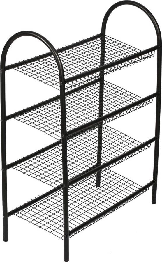 Inandoutdoormatch Schoenenrek Stefan Met 4 Planken 88x68.5x32cm Metaal Zwart Decoratief Design - Foto 2