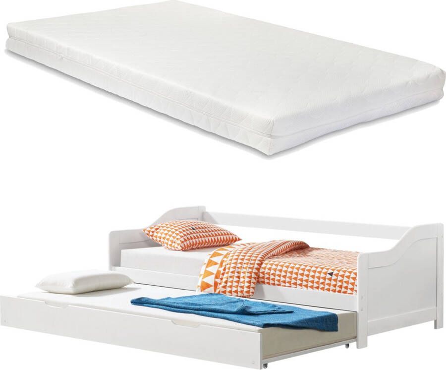 Inandoutdoormatch Slaapbank Aubriana Tienerbed met Uitschuifbed incl. 2 Matrassen Wit Ruimtebesparend - Foto 2