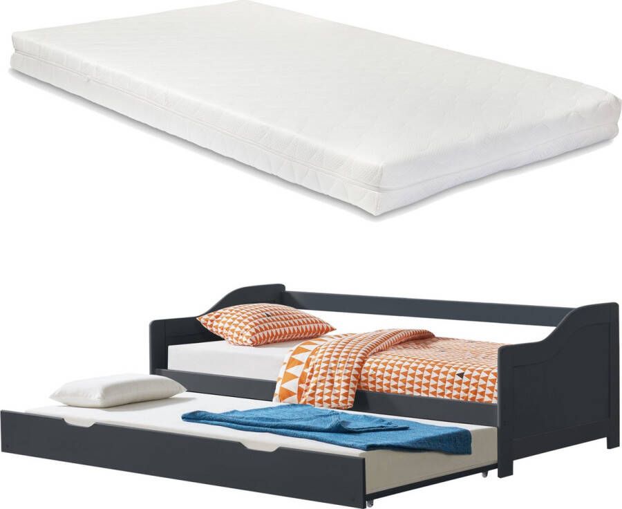 Inandoutdoormatch Slaapbank Charlene Tienerbed met Uitschuifbed incl. 2 Matrassen Donkergrijs Ruimtebesparend - Foto 3