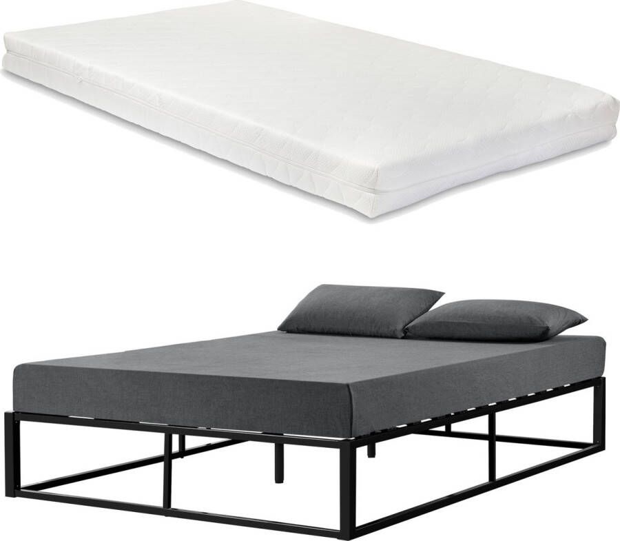 Inandoutdoormatch Stalen Bed Yair Met Bedbodem Incl. matras Zwart 200x140cm Stalen frame gepoedercoat - Foto 2
