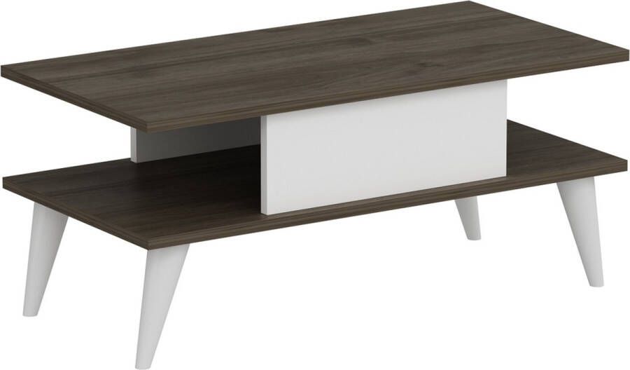Inandoutdoormatch Stijlvolle Salontafel Ira 40x90x45cm Wit en Walnootkleurig Spaanplaat Eye Catcher Modern Design