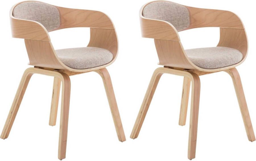 Inandoutdoormatch Stoel Cecilio Eetkamerstoel Hout Bruin Grijze stof Houten poten set van 2 Zithoogte 48cm deluxe moederdag cadeautje