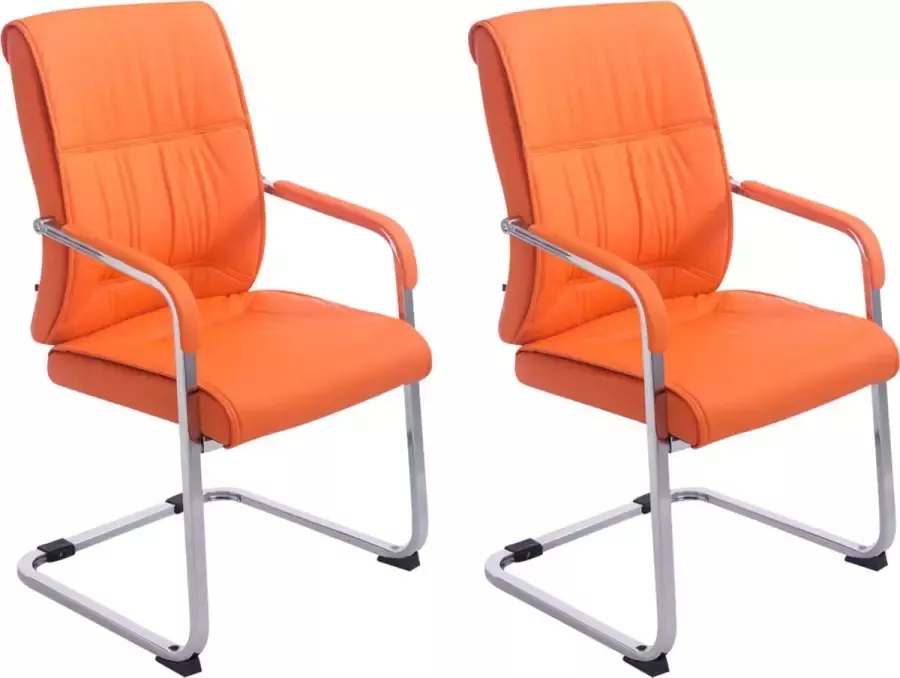 Inandoutdoormatch Stoel Lucero Oranje Faux Leather Chroom onderstel set van 2 Zithoogte 48cm Ergonomisch deluxe moederdag cadeautje