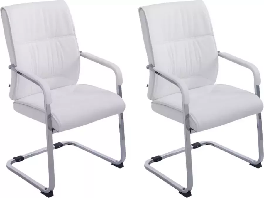 Inandoutdoormatch Stoel Lucero Wit Kunstleer Chroom poten set van 2 Zithoogte 48cm Ergonomisch deluxe moederdag cadeautje