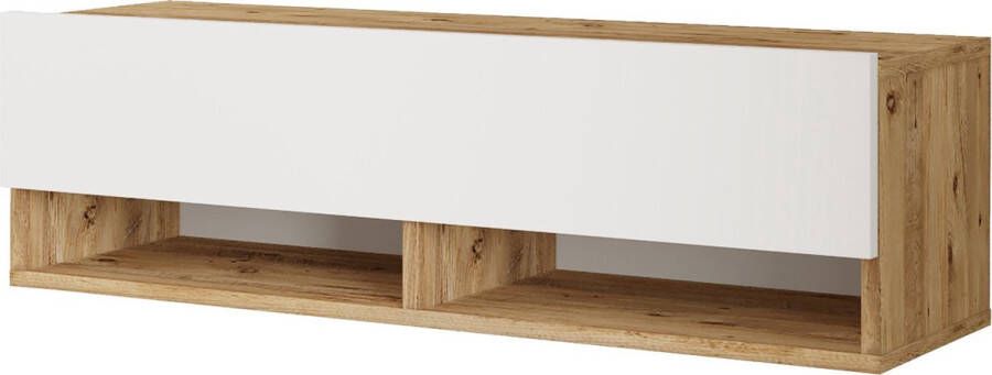 Inandoutdoormatch TV Kast Alexandra TV Meubel TV meubel 2 Opbergvakken 100x31 5x29 5cm Houtkleurig en Wit Sierkast - Foto 2