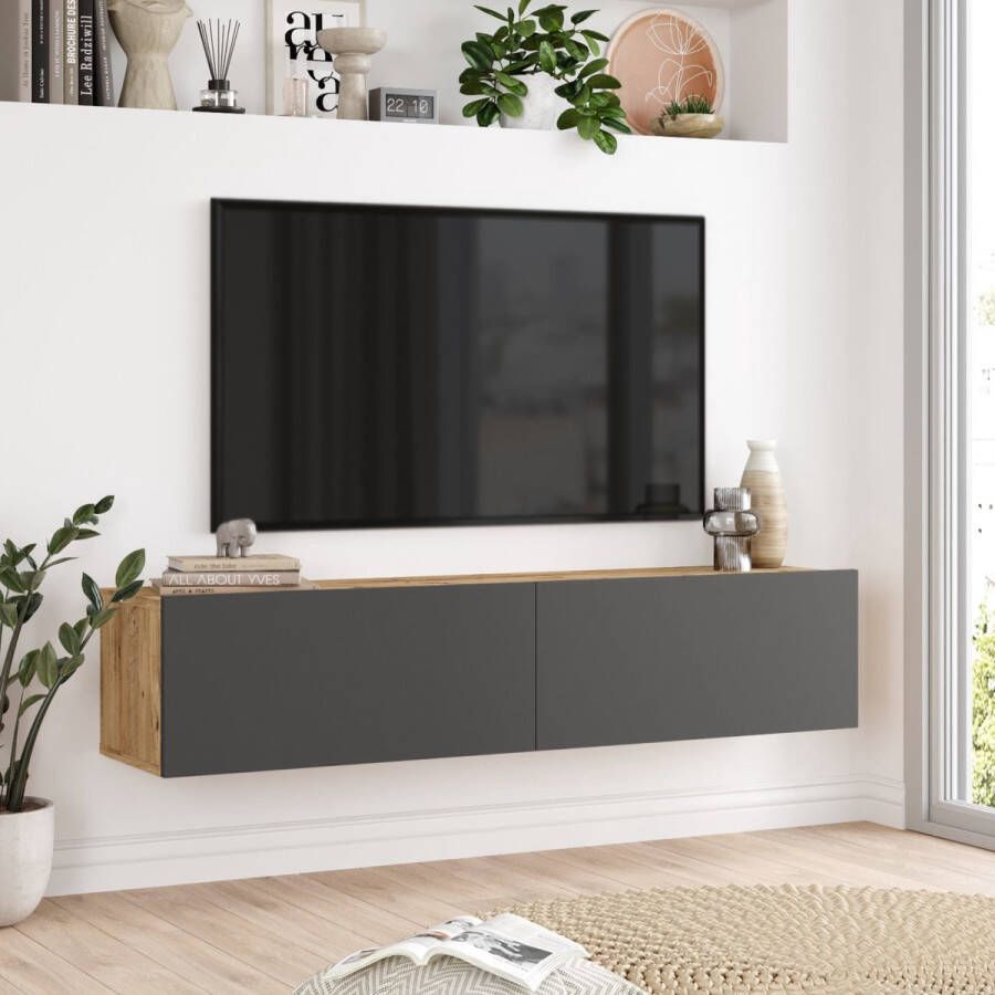 inandoutdoormatch TV Kast Christian TV Meubel TV meubel 140x31 5x29 5cm Houtkleurig en Antraciet Spaanplaat Sierkast