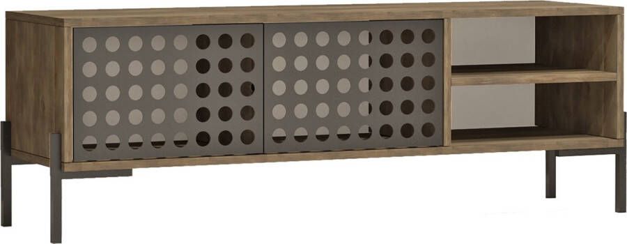 Inandoutdoormatch TV Kast Rainer TV meubel TV meubel 144x40x49cm eiken grijs en antraciet 2 opbergvakken decoratieve kast