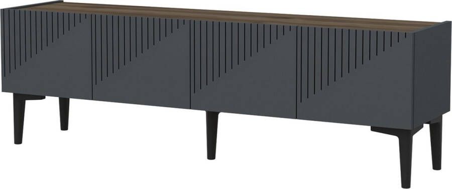 Inandoutdoormatch TV meubel Garth TV meubel 45x154x37 cm Kleur Antraciet en Walnoot Spaanplaat Kunststof Decoratief Design