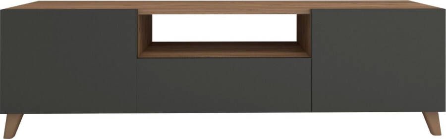 Inandoutdoormatch TV Meubel Sinclair 46x140x30 cm Eiken en Antraciet Spaanplaat 3 Deurs en Open Compartiment - Foto 2