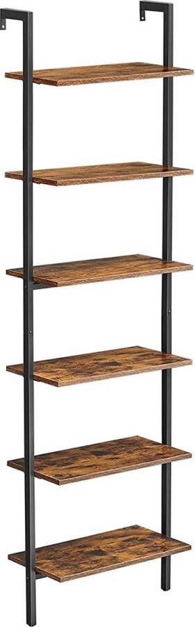 Inandoutdoormatch Vrijstaande Boekenkast Jannine 6 Tier Ladderplank Boekenkast Decor Slaapkamer Woonkamer Kantoor 60x30x204.8cm Industrieel Ontwerp Vintage Bruin Zwart Vaderdag cadeau