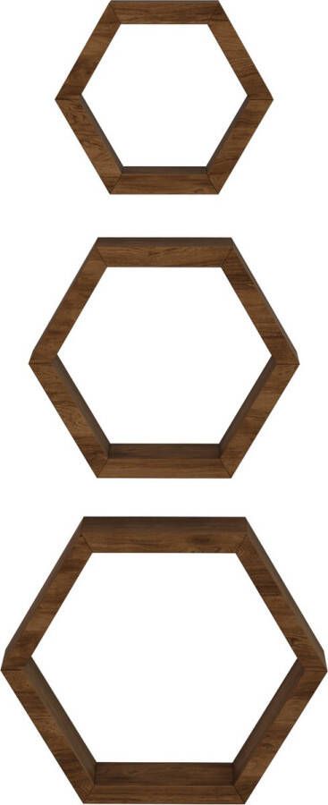 Inandoutdoormatch Wandplank Stibbe Set van 3 Houtkleurig Donker Stijlvolle Planken Musthave Planken Grenenhout