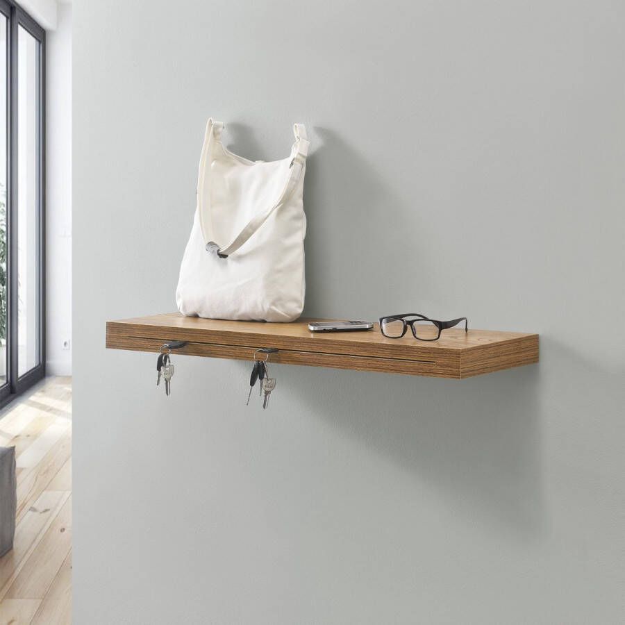 Inandoutdoormatch Wandrek Susanna Met Sleutelhouder Walnootkleurig 80x23 5x5cm - Foto 2