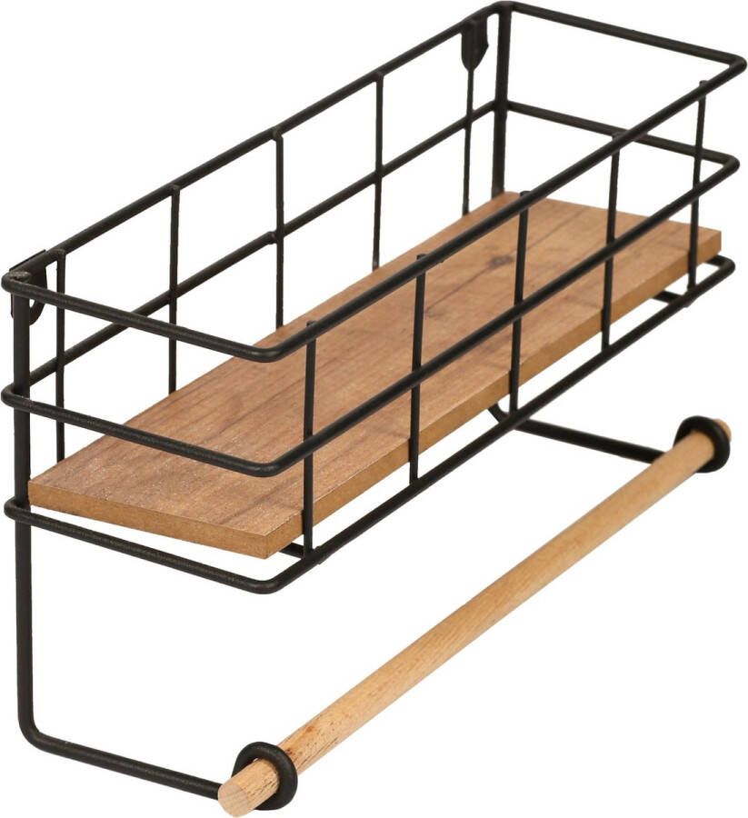 Inandoutdoormatch Wandrek Sala 16x33x10 cm Zwart en Houtkleurig Praktisch Stijlvol Opbergen - Foto 2