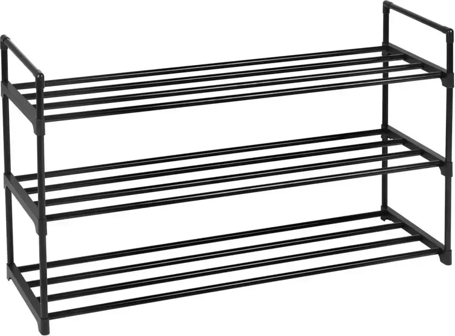 Inandoutdoormatch Yvette Schoenenrek met 3 Niveaus Zwart Metaal 15 Paar Schoenen 92x30x54 cm moederdag cadeautje