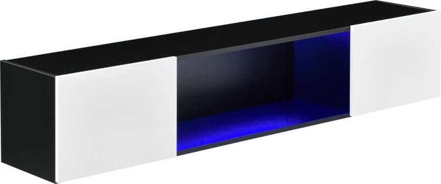 Inandoutdoormatch Zwevend Kast Jutta met LED verlichting 150x30x30 cm Spaanplaat Zwart Wit Hoogglans Blauw - Foto 2