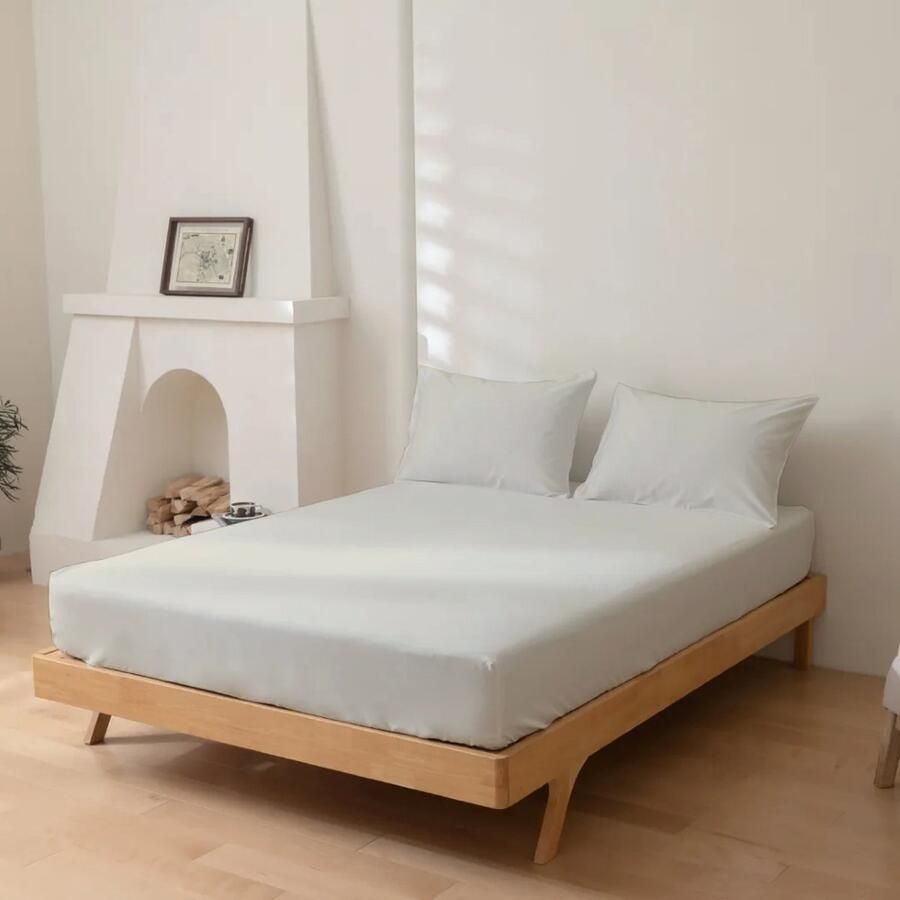 Indigo Hoeslaken voor Matras of Topmatras 100% Katoen Ecru 80x190 cm 25 cm hoekhoogte