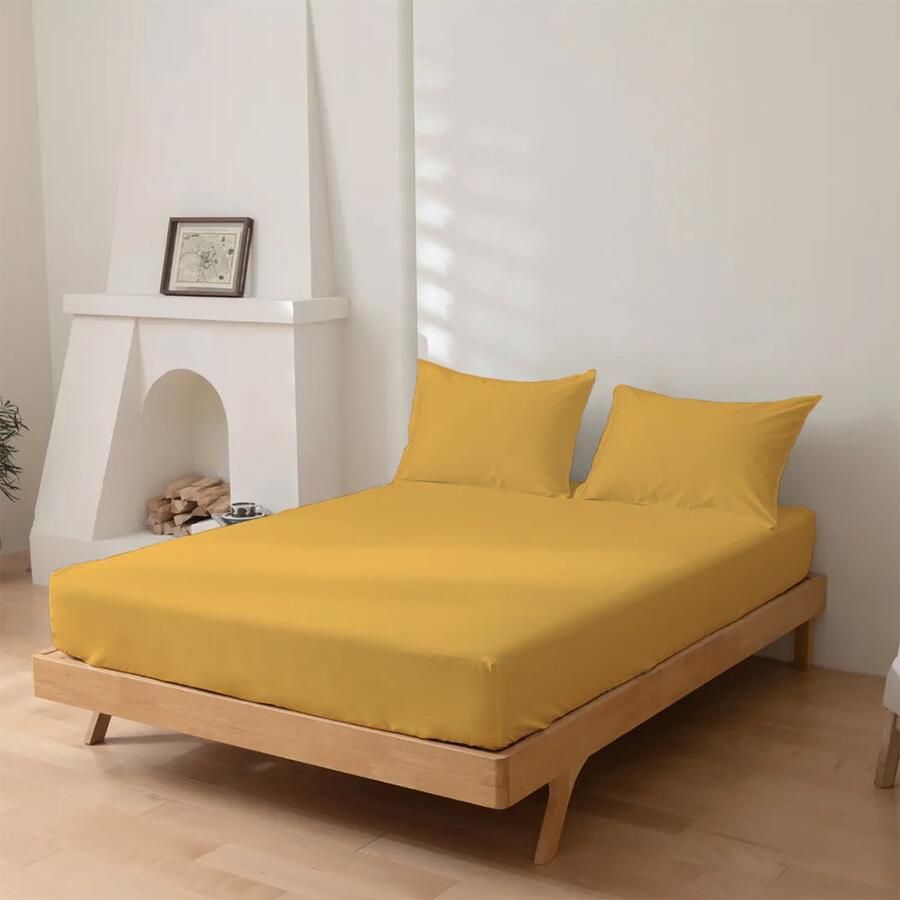 Indigo Hoeslaken voor Matras of Topmatras 100% Katoen Geel 80x190 cm 25 cm hoekhoogte