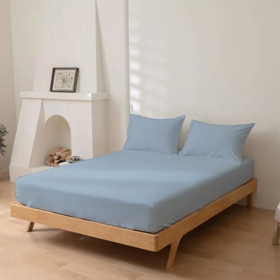 Indigo Hoeslaken voor Matras of Topmatras 100% Katoen -Lichtblauw 80x190 cm 25 cm hoekhoogte