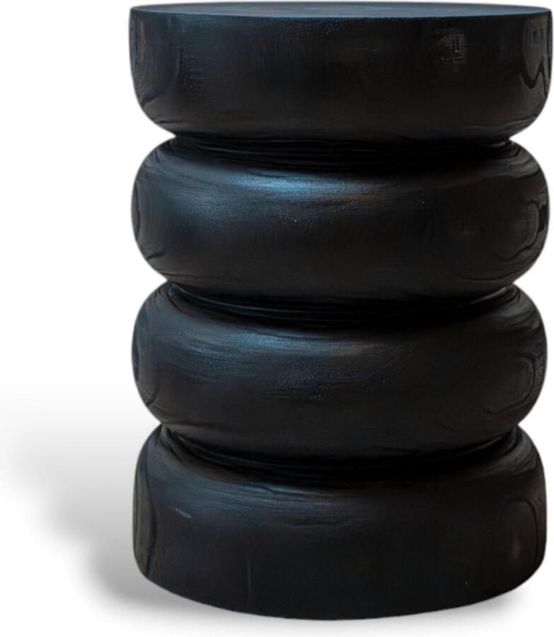 Indore Home Woodfield bijzettafel Stool Massief hout Boomstam Boomstamtafel – Zwart