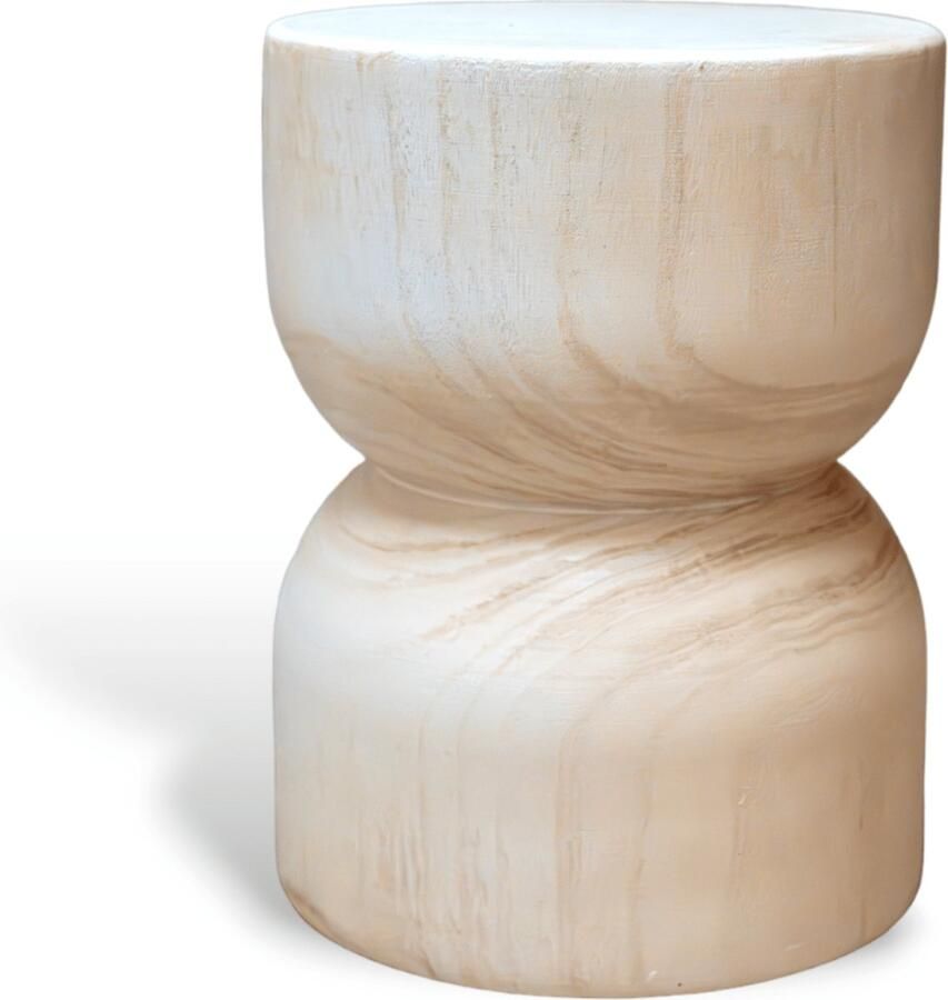 Indore Home Woodville bijzettafel Stool Massief hout Boomstam Boomstamtafel Crème