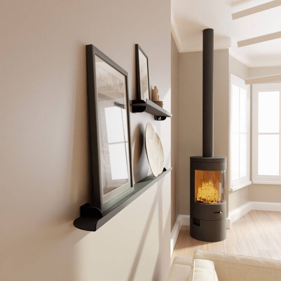 Indusigns Fotolijstplank Staal Zwart 60cm x 7cm Muurplank Fotoplank Wandplank Schilderijplank Boekenplank Wanddecoratie Design Muur Uniek Blikvanger Hal Toilet Woonkamer Slaapkamer Modern Industrieel Interieur - Foto 2